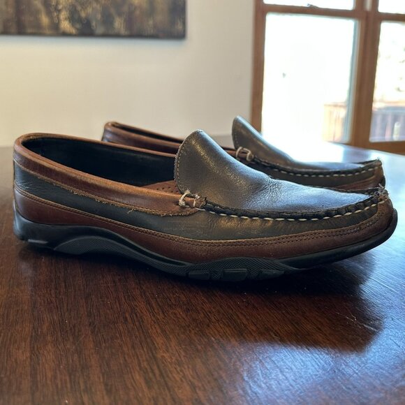 Allen Edmonds Boulder Venetian Black Brown Leather Loafers Driving Shoes 10D